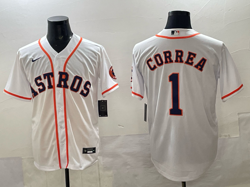 Men 2025 Houston Astros #1 Correa white Nike MLB Jersey 002